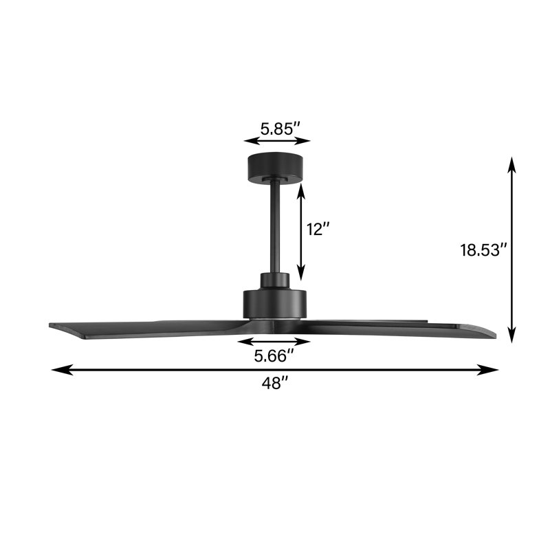 52 In. 4 Solidwood Walnut Blades Dc Motor Indoor Standard Ceiling Fan With Remote Downrod, Black, Black, 54