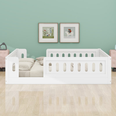 Wood Platform Bed With Guardrail