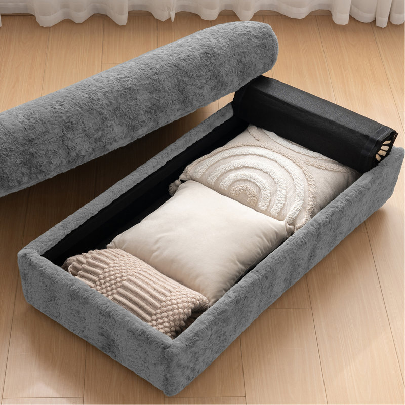 42" Oversized Chaise Lounge Indoor,Faux Rabbit Fur Sofa Bed With Storage Ottoman And Armrests,Cup Holders,Upholstered Sleeper Chair,Reading Couch With Deep Seat For Living Room,Bedroom