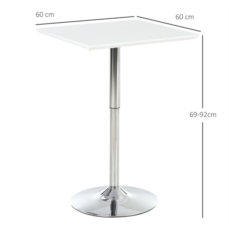 Adjustable Height Bar Table With Sturdy Steel Base, White