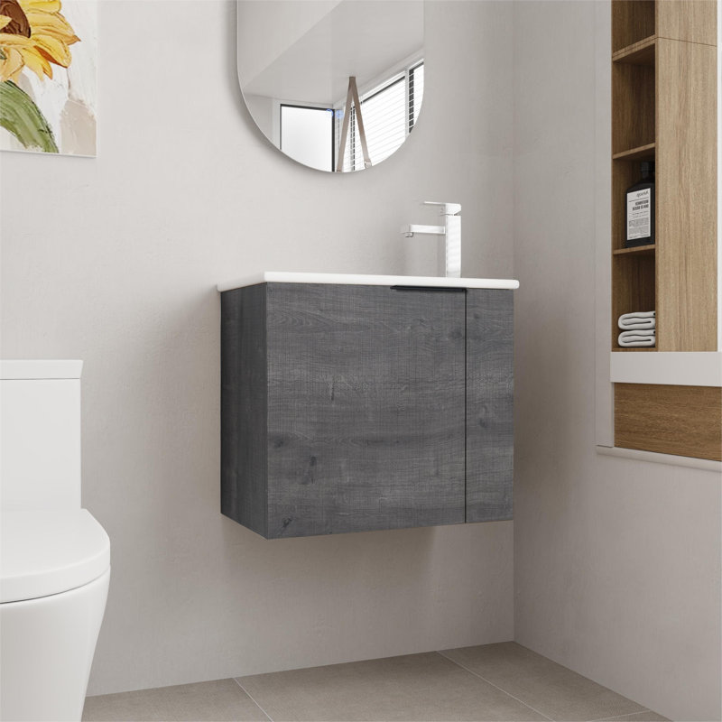 Finli 22'' Single Floating Bathroom Vanity with Ceramic Top, Gray