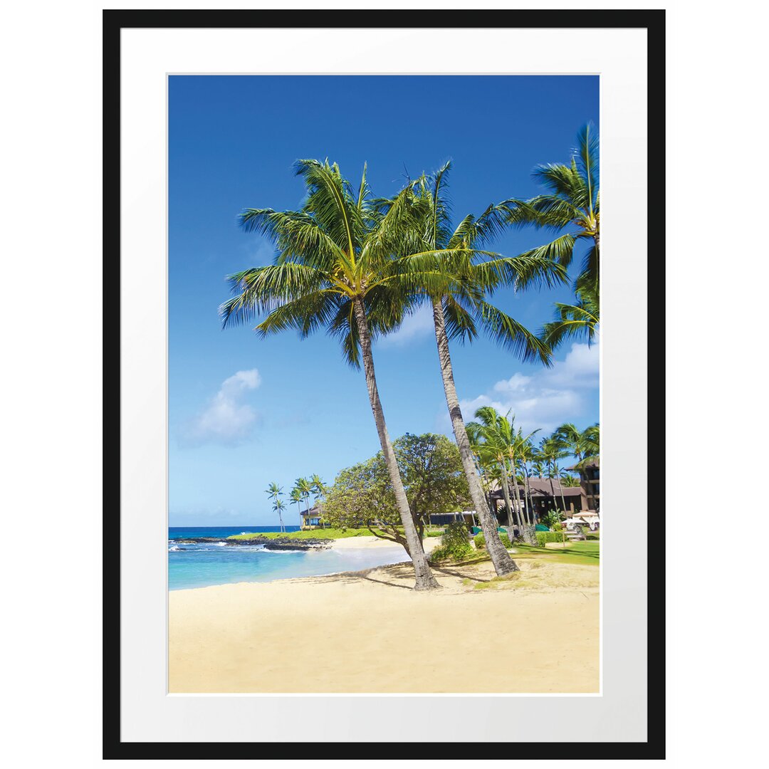 Gerahmtes Poster Wunderschöner Strand mit Palmen