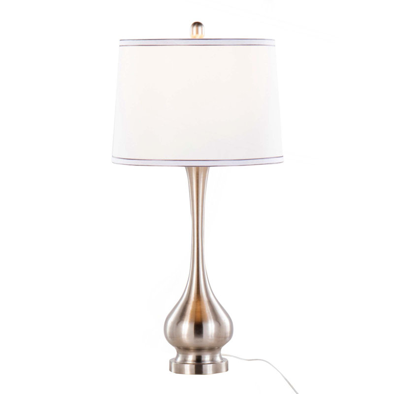 Cairo 28.75" Contemporary Metal Table Lamp In Brushed Nickel And White Linen Shade With Silver Trim From Grandview Gallery - Set Of 2