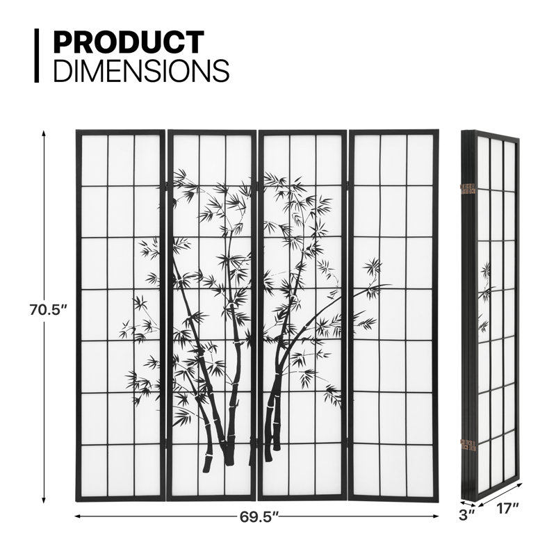 Paravent 4 panneaux en bois pliable à 4 panneaux pour cloison de séparation autoportante de 5,8 pi de hauteur