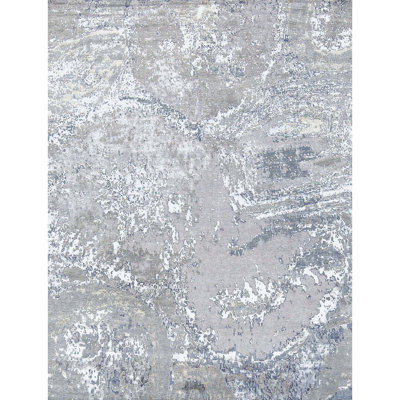 Hand-Knotted High-Quality Gray and Blue Area Rug