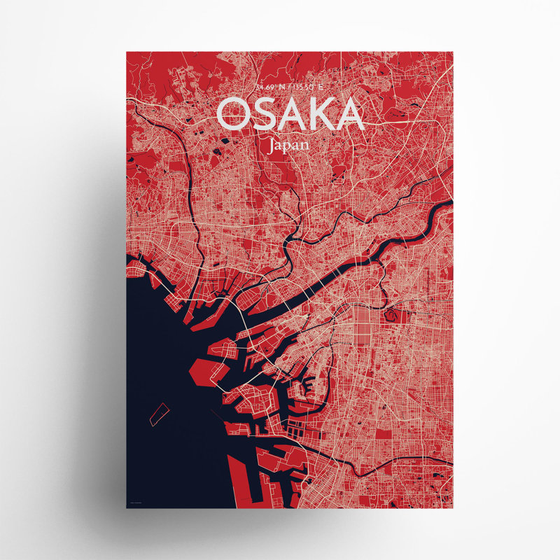 Osaka City Map In Nautical - No Frame Print, 27.6cm H x 19.7cm W x 0.05cm D