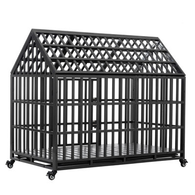Cage et cage pour chien robuste en métal de 52 pouces pour les grands chiens, cage solide avec 4 roues verrouillables