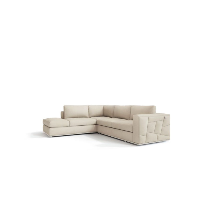 Canapé modulaire en L deux pièces inclinable en cuir italien, Cuir véritable beige, Accoudoir à gauche (vu de face)