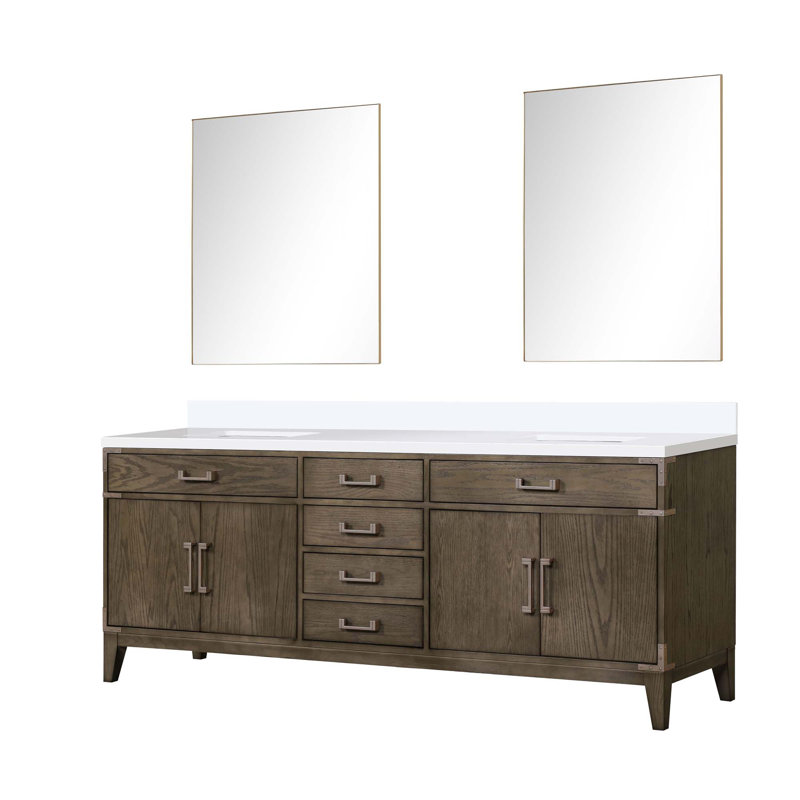 Ensemble de meuble-lavabo autoportant avec robinet et miroirs, Brown