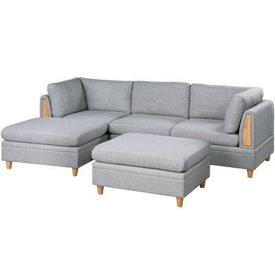 - 5Pc In Grayish Tone, Fabric Wrapped, Wood Structured Gray Nuance 5Pc, Applied, Framed