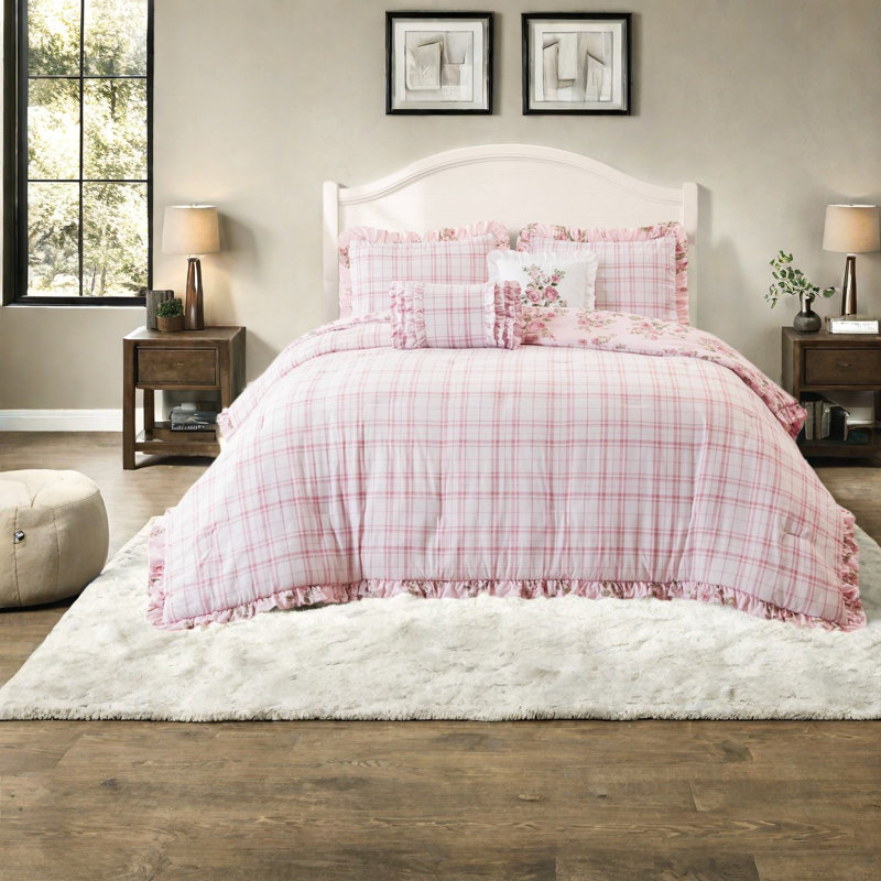 Piece King Bedding Sets, Pink Floral Microfiber Comforter, Cottage Style