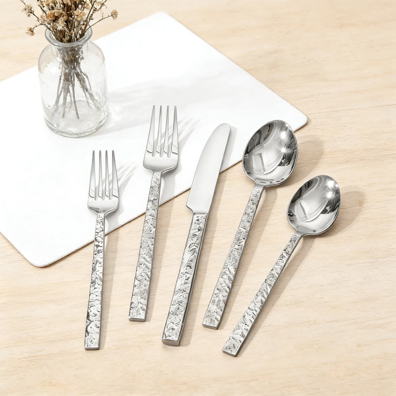 Ensemble de couverts 40 pièces pour 8 couverts en acier inoxydable 18/10 avec texture de pierre, couverts allant au lave-vaisselle pour la maison et le restaurant