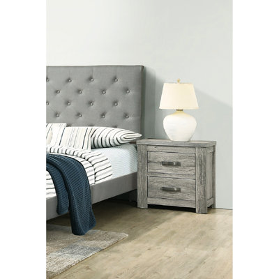 Table de chevet de chambre à coucher grise, contenant 2 tiroirs gris