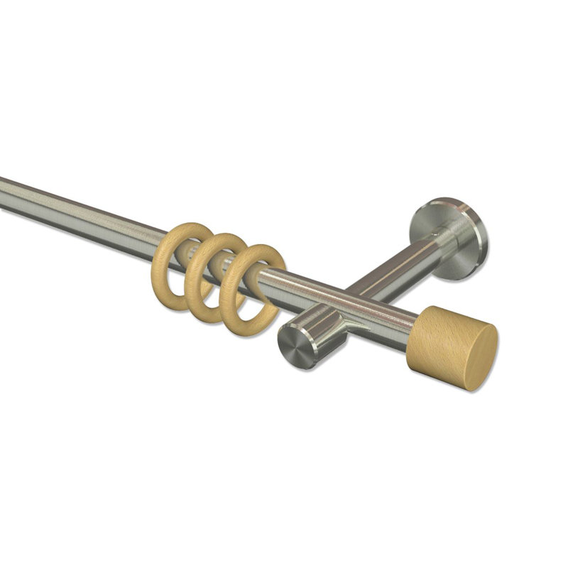Vince Curtain Pole Set, 5cm H x 480cm W x 11cm D, Stainless Steel/Beech Lacquered