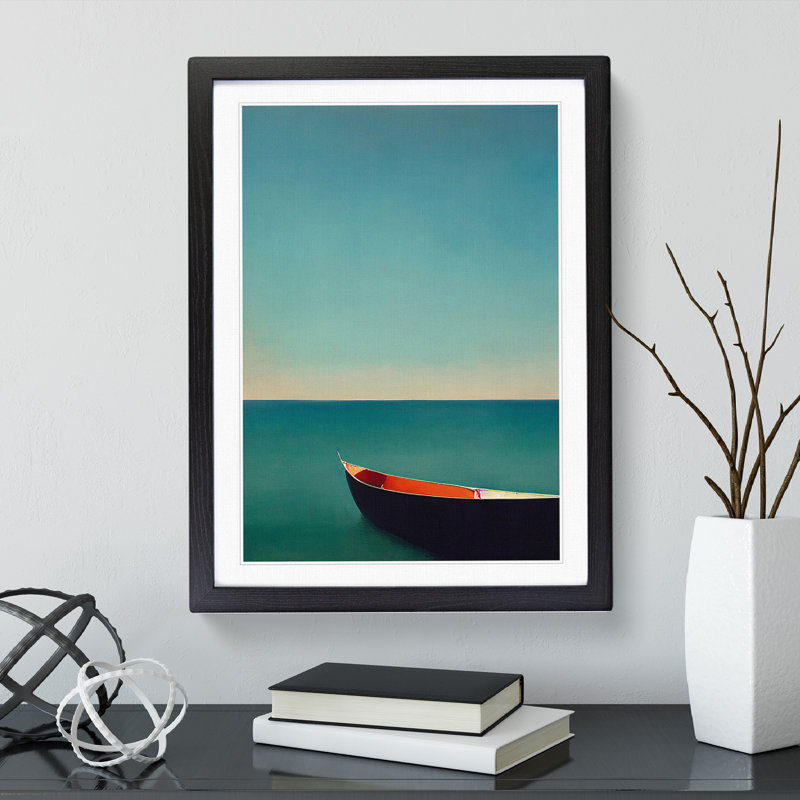 Boat Upon the Sea - Wall Art, Black Framed, 66cm H x 48cm W x 2cm D, White