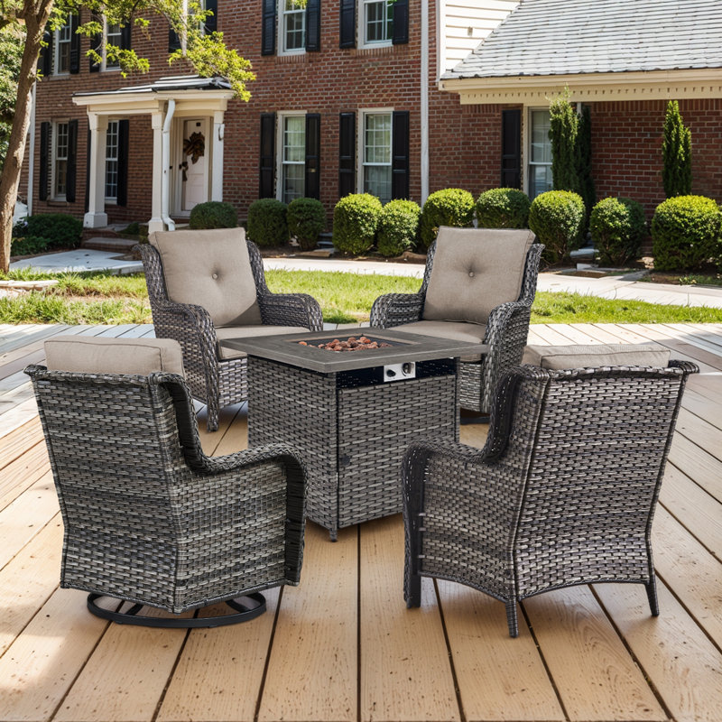Ensemble de patio extérieur en osier avec coussins 5 pièces, Gris, Gris