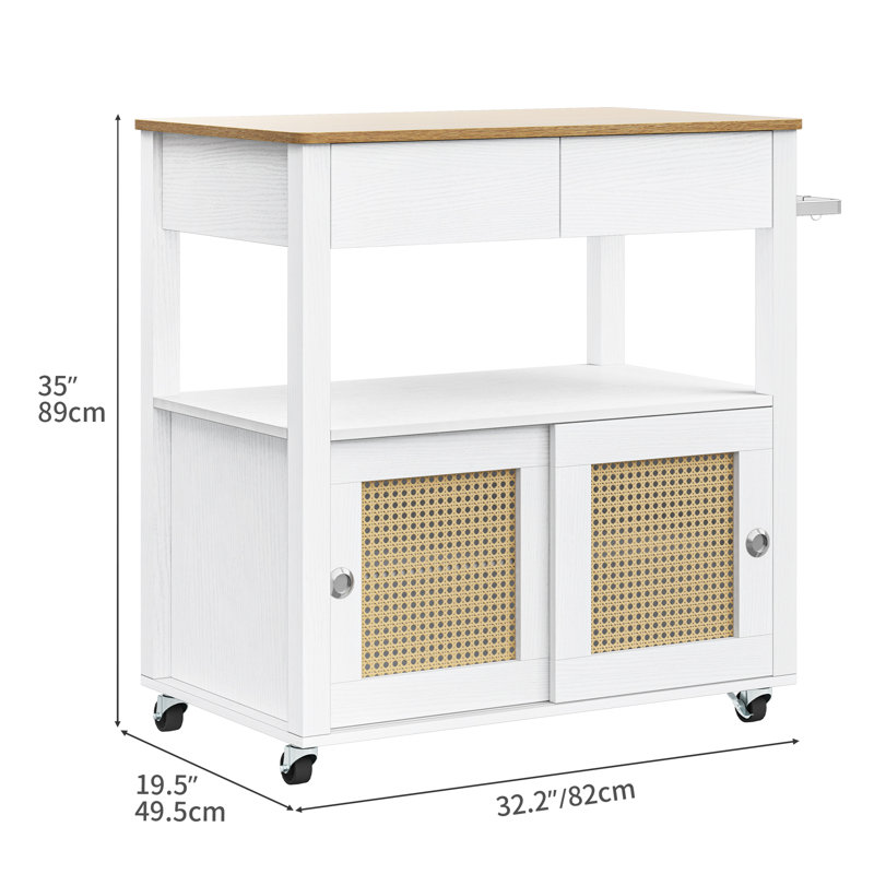 Îlot de cuisine 35 po avec armoire de rangement Bay Isle Home ™, Blanc