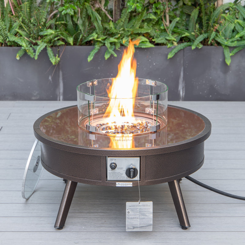 Kliyah Round Propane Smokeless Fire Pit Table, Brown
