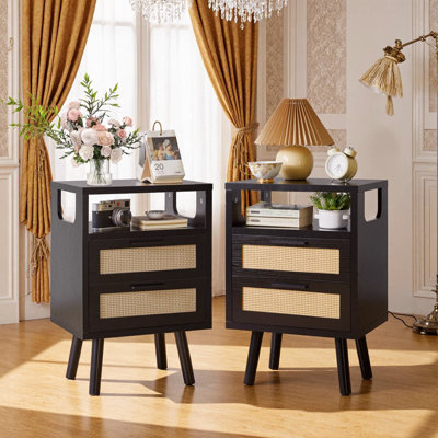 Modern 2-Piece Storage Bedside Table Set With 2 Drawers, Wooden End Table For Bedroom