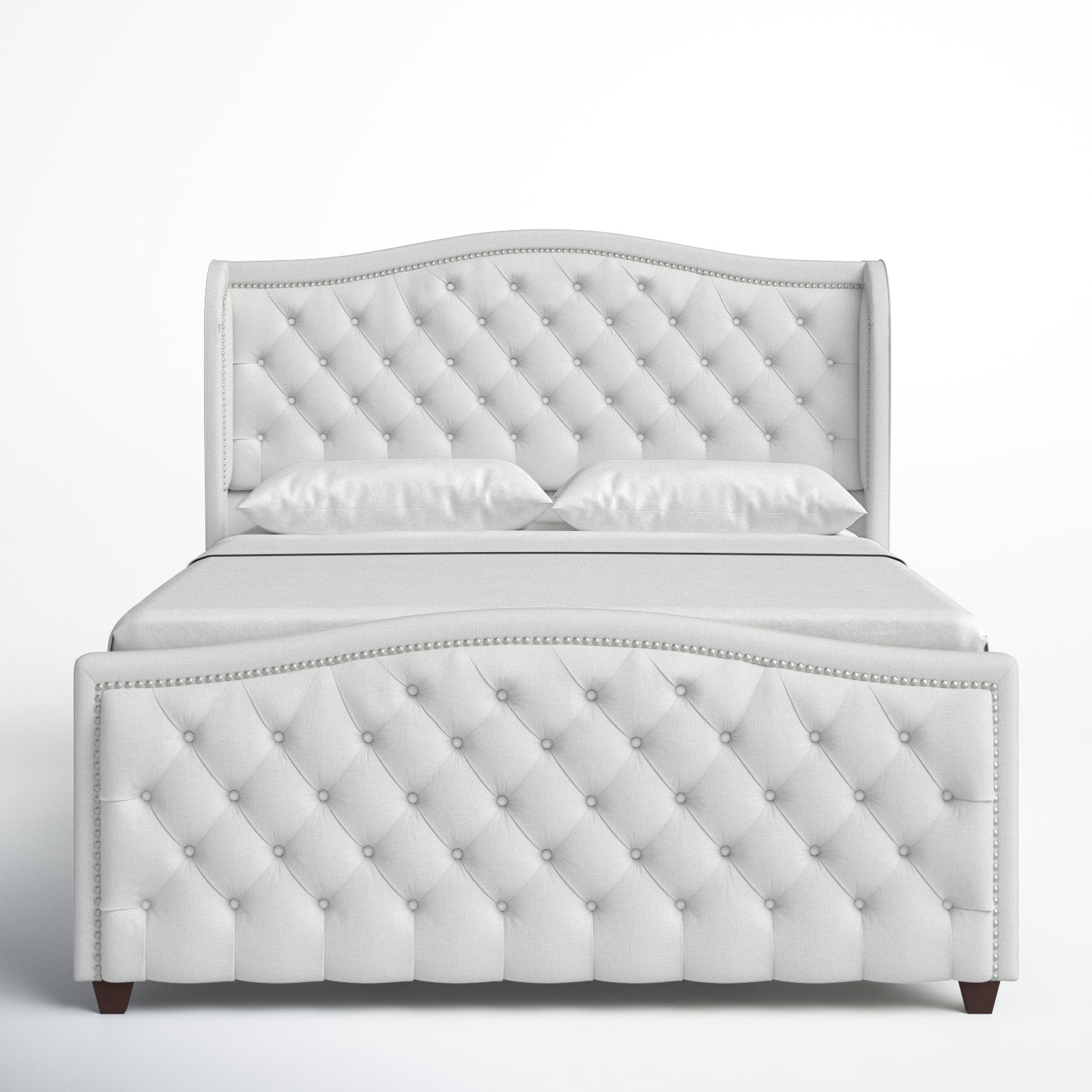 Coleman Upholstered Wingback Bed, Bright White Velvet, Queen