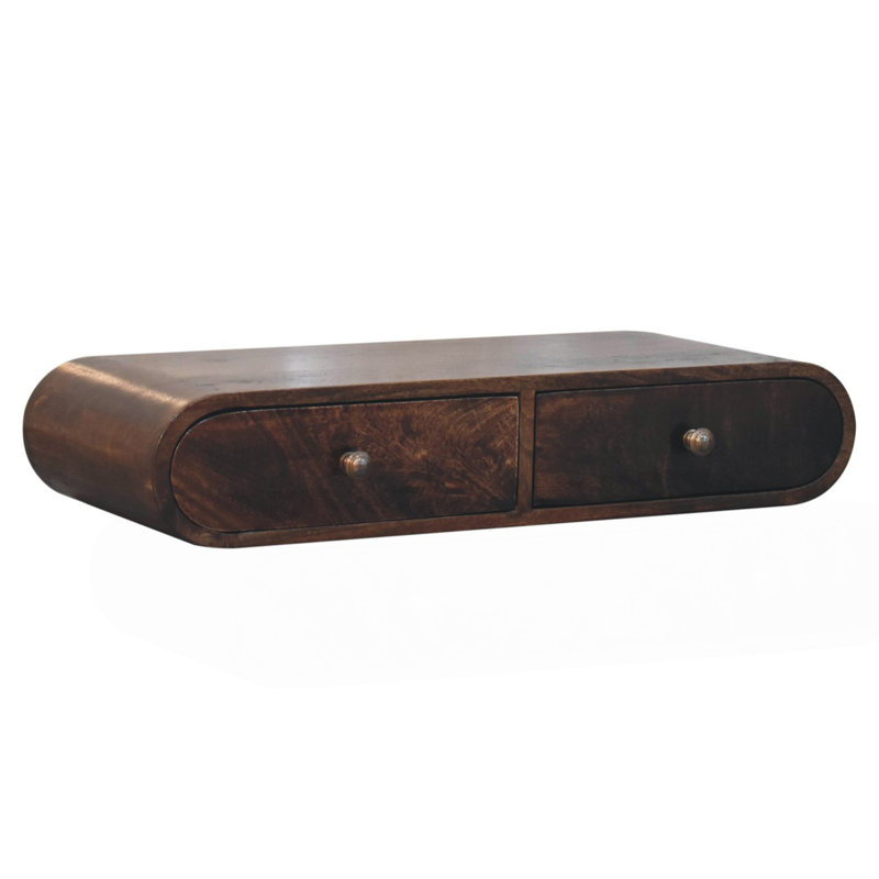 Console murale en bois massif noyer de Californie, 2 tiroirs, brun
