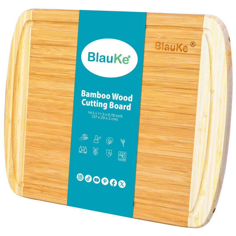  Wood Cutting Board for Kitchen - 37x29cm Large Bamboo Cutting Board with Juice Groove - Wooden Butcher Block