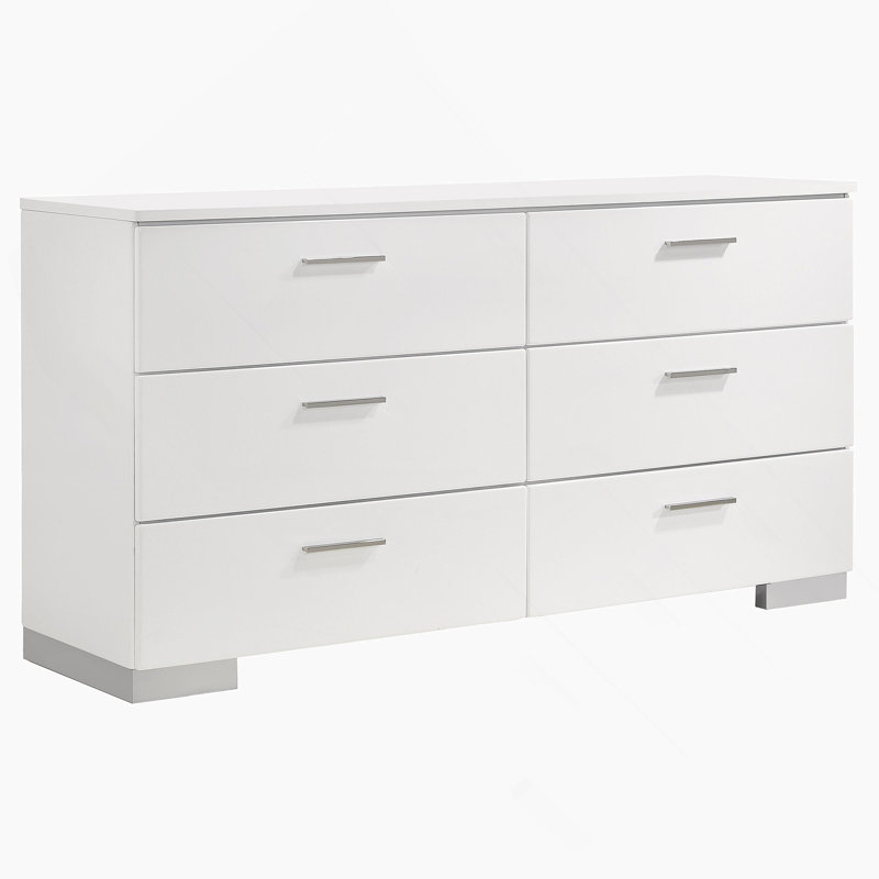 Commode 6 tiroirs blanche ultrabrillante
