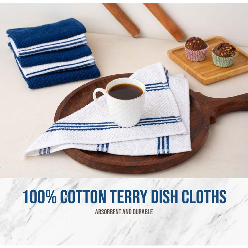 Indigo Cotton Kitchen Towel Set with Silicone Oven Mitts and Pot Holders, 16-Piece