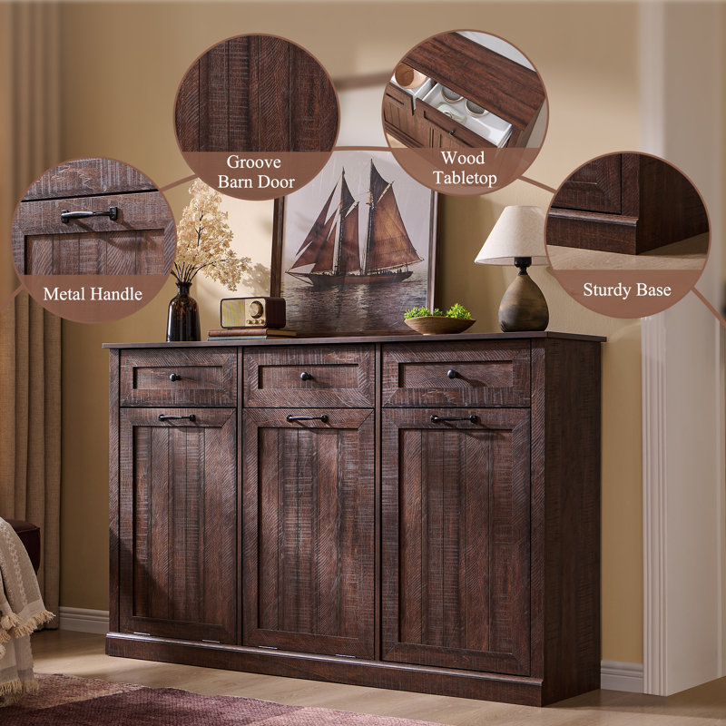 Armoire à linge triple inclinable, armoire à linge de ferme de 20 gallons avec tiroir et tablette réglable, armoires à poubelle cachées avec panier à linge