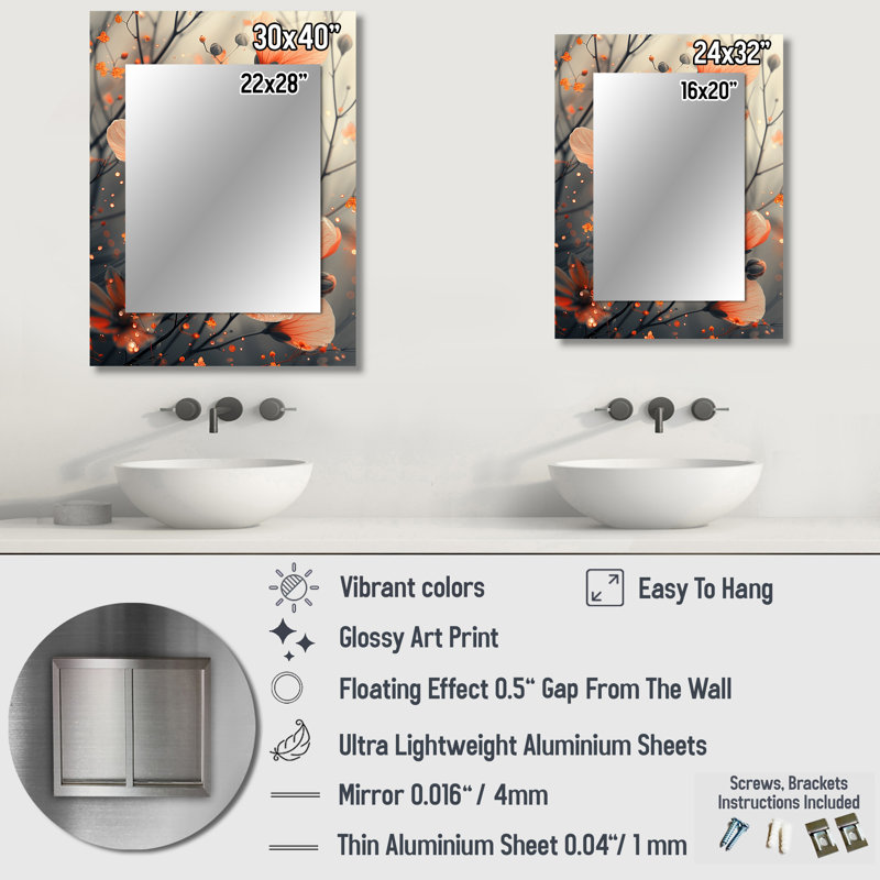 Miroir mural orange et orange, 32 po x 24 po
