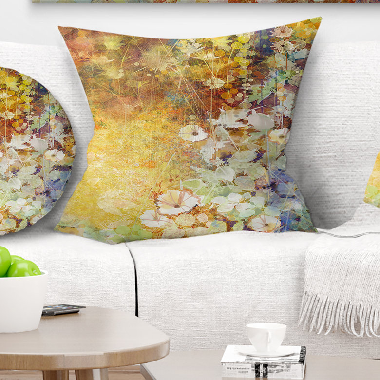 Little Flowers with Soft Green Leaves - Floral Printed Pillow Design Art