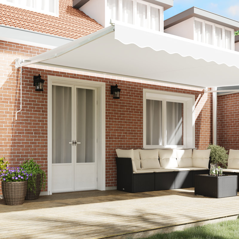 Ebern Designs Retractable Patio Awning, White/White, 500 cm W x 300 cm D