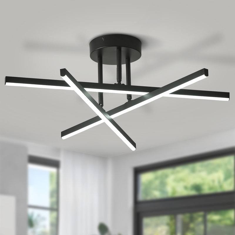 3-Light 23.6" Geometric LED Semi Flush Mount Ceiling Light, Matte Black