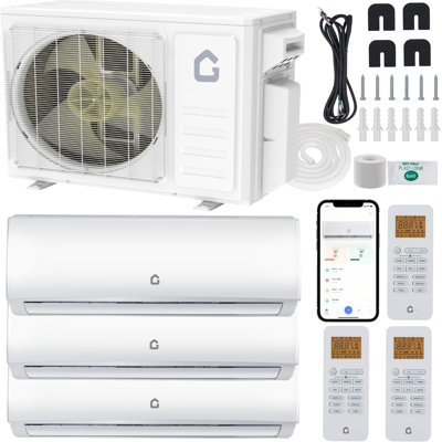 3-Zone Ductless Mini Split Air Conditioner & Heater – 35000 BTU, 9K/18K/18K – 19 SEER2, Wall Mounted – Quiet, Energy Saving, WiFi Control, Pre-Charged, 208-230V, Whole Home HVAC – US Standard