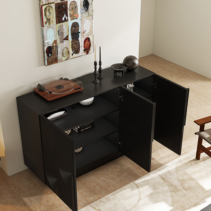 Armoire de rangement moderne avec lignes irrégulières, H 35,43 po x l 55,11 po x P 15,74 po, Noir