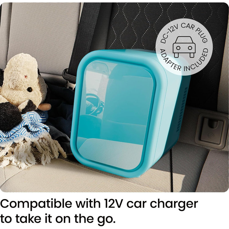 Portable Mini Fridge For Cans & Skincare – Compact 6-Can (12 Oz) Cooler & Warmer For Bedroom, Car, Office, Dorm – AC/DC Power With Car Plug Compatibility