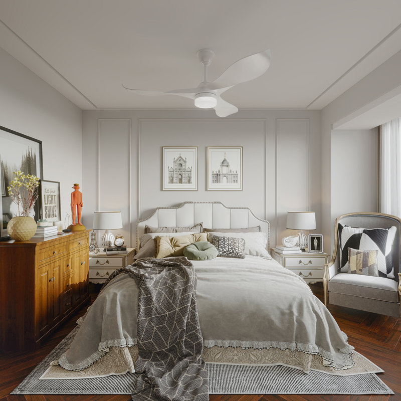 Ventilateur de plafond à 3 pales de 52 po avec lumières à DEL et télécommande, Blanc, Blanc
