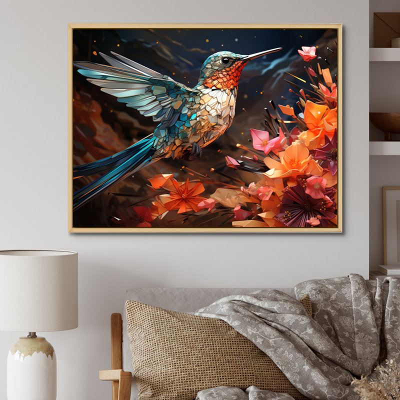 Colibri bleu sarcelle «Enchanting Hum Geometric II», impressions sur toile, H 34 po x l 44 po x P 1,5 po
