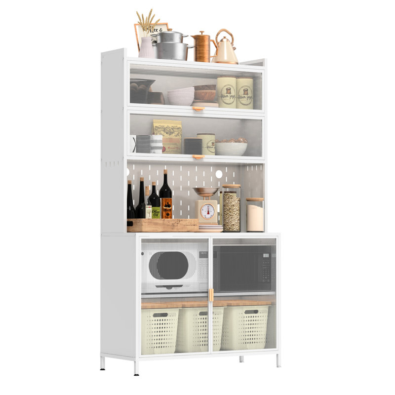 Rangement de garde-manger en acier blanc à 6 niveaux de hauteur de 73 po avec porte rabattable Quick View, conception à embout, porte de niveau solution compacte 73 po, embout, assemblage, ensemble facile à monter