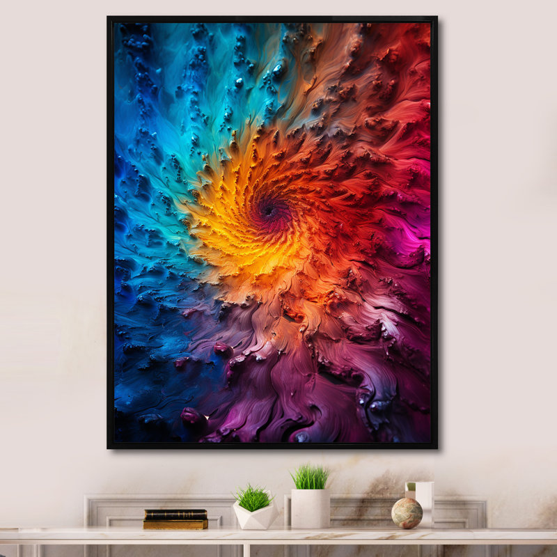 «Colorful Space Fractal Spiral V», reproduction d'art mural Fractal, Encadrement doré, 32" H x 16" W