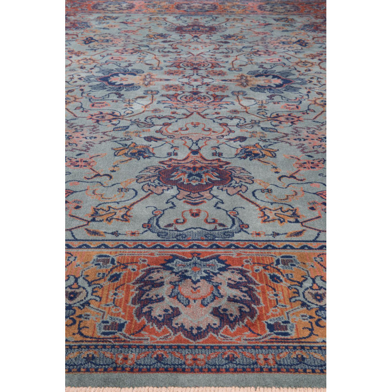 Bid Oriental Area Rug in Old Green/Orange/Blue, Rectangle 6'7" x 9'10"