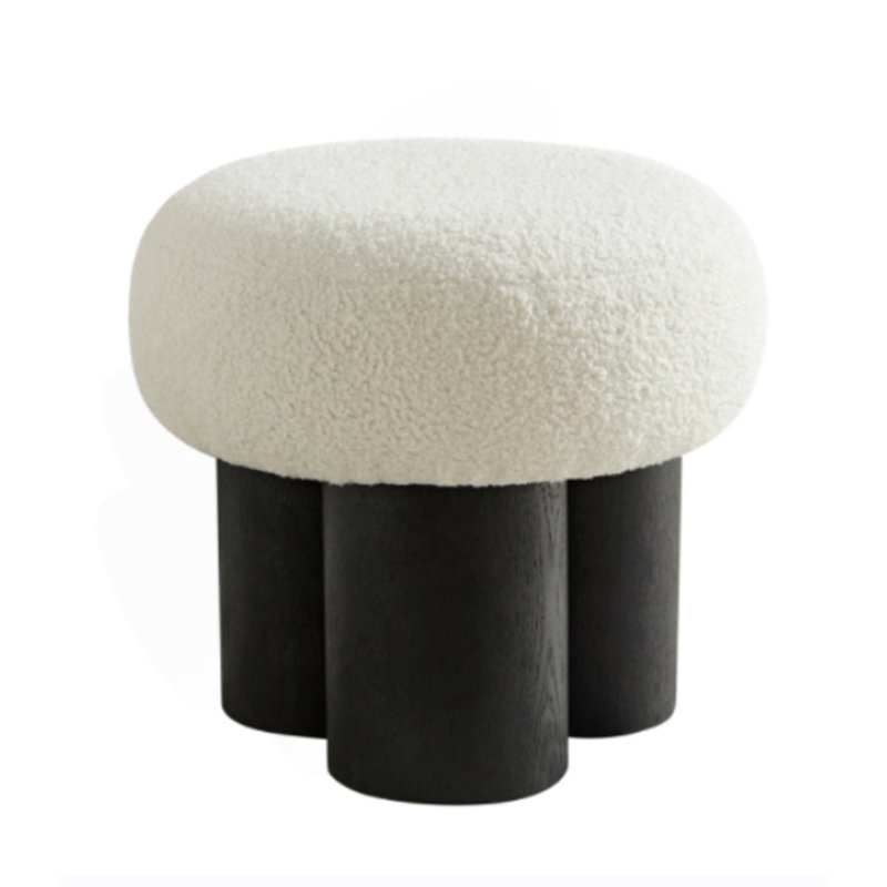 Mushroom Stool, Cushion, Wooden Barrel PVC Pipe（Only One Ottoman ), Black, White