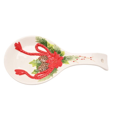 Regal Tidings Poinsettia Ceramic Spoon Rest
