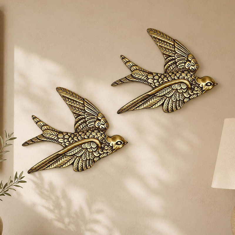 Lot de 2 sculptures murales d'oiseaux vintage, décoration artistique