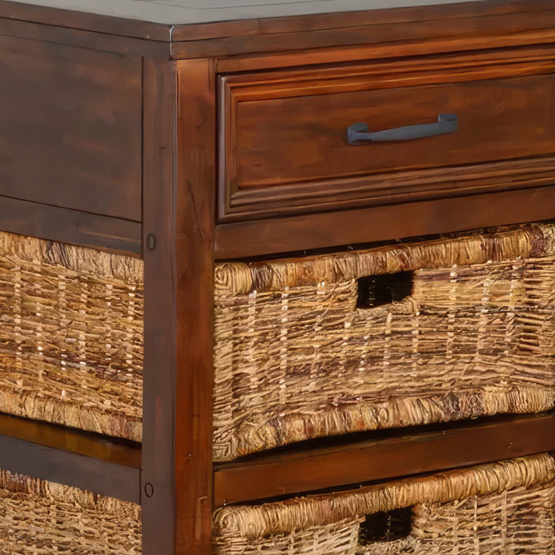 Table pour îlot de cuisine Niza, abattant 27-40 po, 4 paniers en rotin, brun
