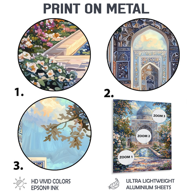 Mosquée persane, Ispahan, Iran II, art mural en métal, impression traditionnelle, H 20 po x l 12 po x P 0,84 po