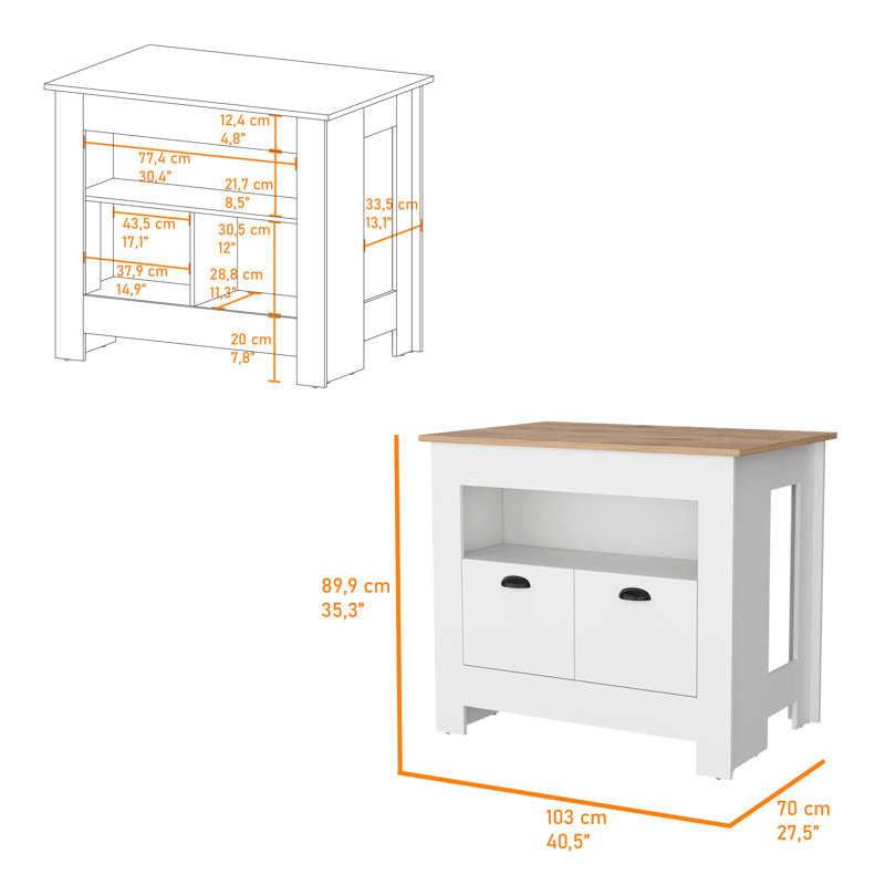White Kitchen Island For Practical Storage Needs - 2 Doors & 3 Shelves Classic And, White
