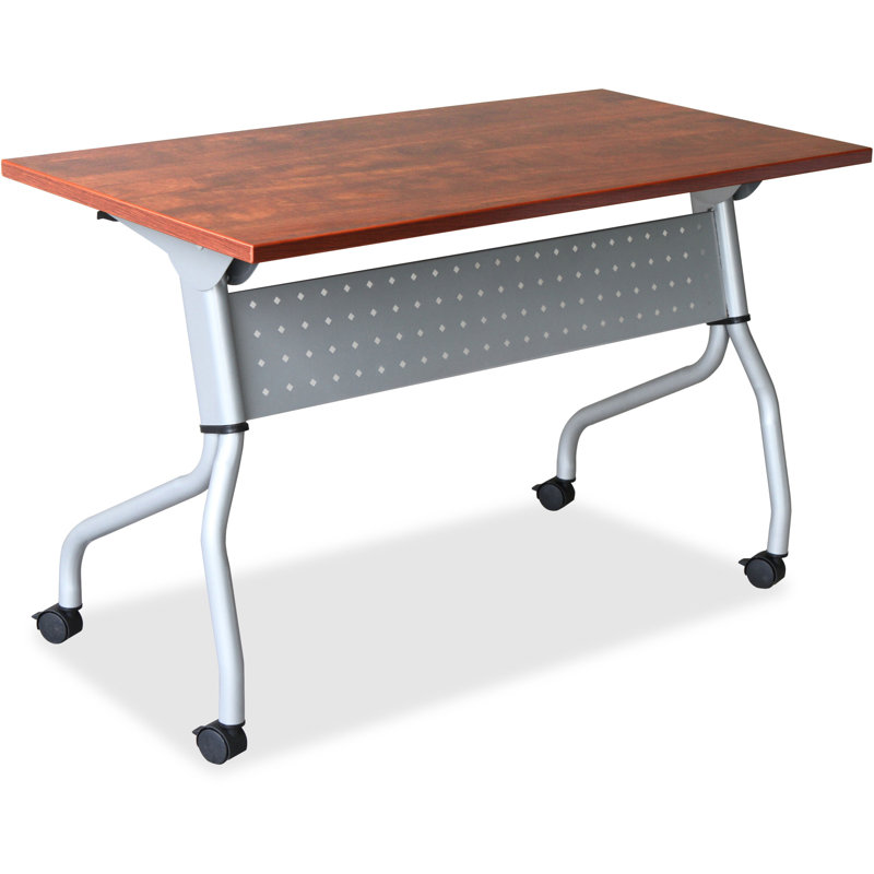 Rectangle Flip Top Training Table with Casters and Modesty Panel and Cable Management, Cherry, 26.77" H x 61.81" W x 7.09" D