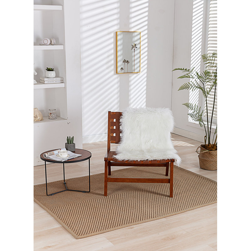 Chaise d'appoint large Drumack 26,18 po, Similicuir brun, Noyer