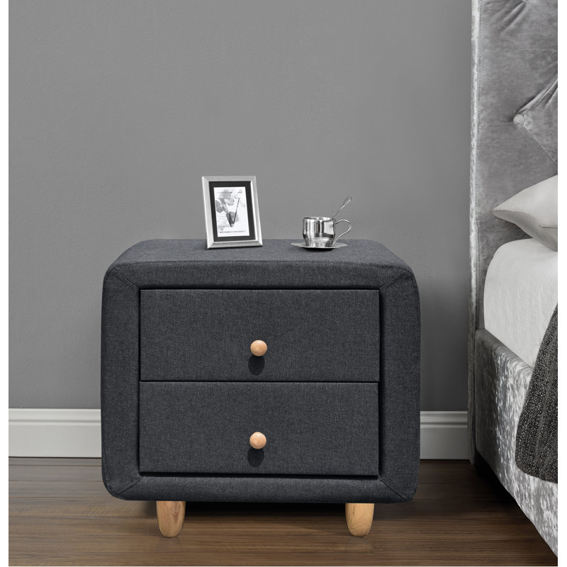 Graziano 52cm W Manufactured Wood Bedside Table, Grey